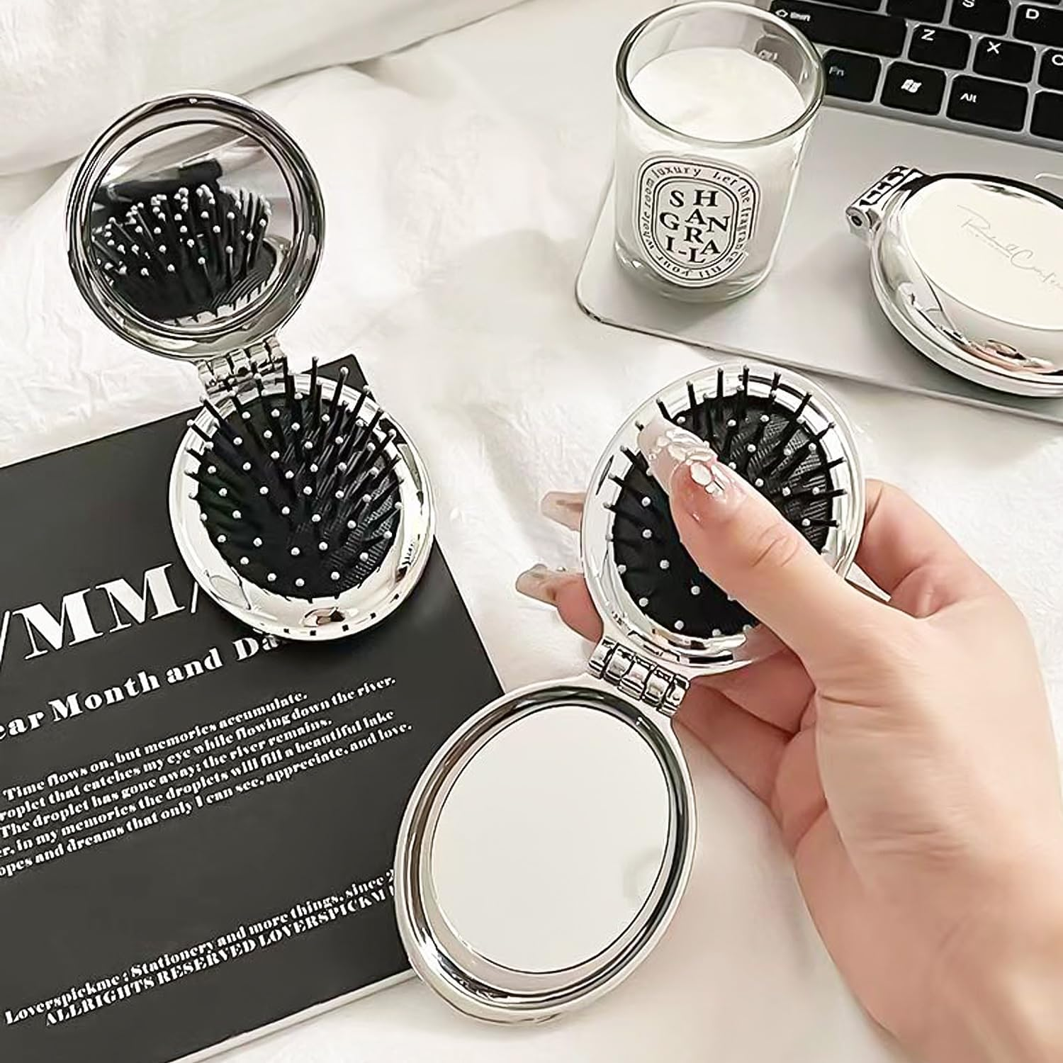 2 Pieces Folding Comb Mirror, Portable Travel Comb, Air Cushion Massage Comb, Daily Hair Care Comb, Women'S Makeup Mirror Comb image number 4