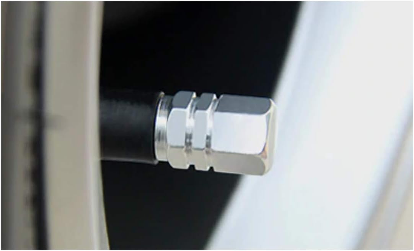 Marcraft Silver Metal Tyre Wheel Alloy Valve Caps Dust Caps (4 Pack) Universal for Cars, Suvs, Bicycles, Motorcycles, Trucks | Heavy-Duty Rubber Airtight Seal | Hex Shape Aluminium Alloy | Screw-On image number 3