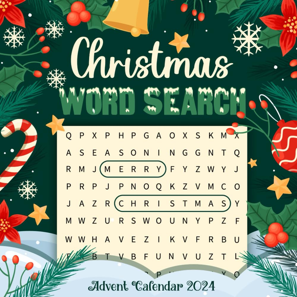 Advent Calendar 2024: Christmas Word Search: 24 Festive Puzzles and Coloring Pages for Adult Men and Women to Enjoy This Holiday Season image number 1