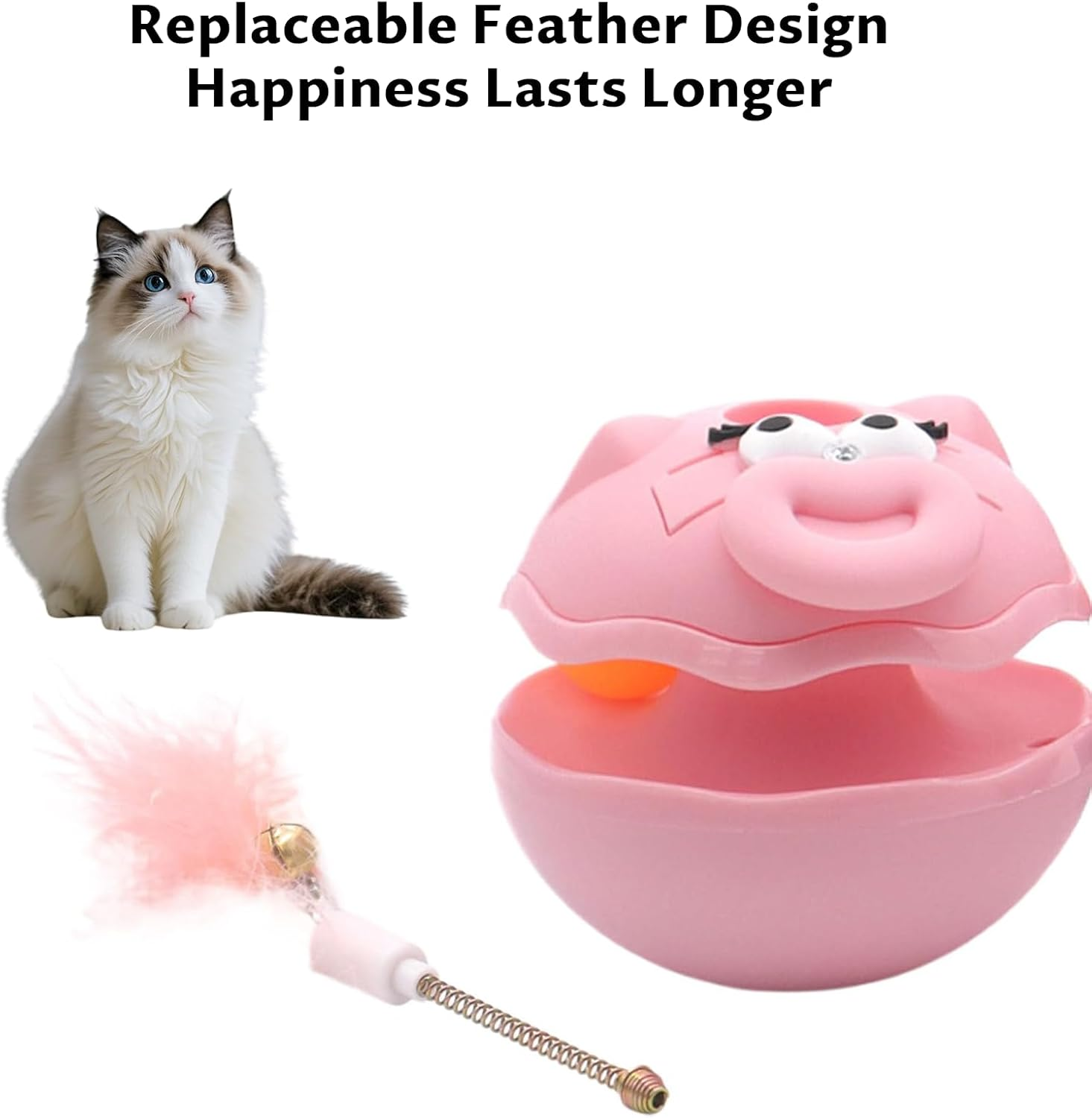 Velmoriah Interactive Cat Toy Ball, Turntable Ball Toy with Teaser, Bell & Feather for All Breed Cats, Pet Supplies Enrichment Indoor Games for Exercise Boredom Relief image number 6