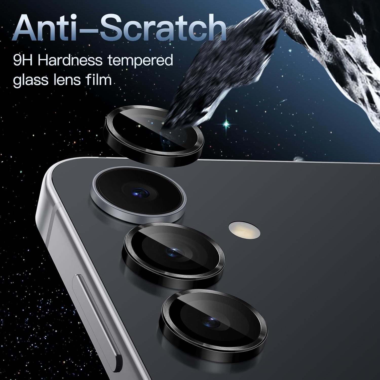 Jetech Camera Lens Protector for Samsung Galaxy S25 FE, 9H Tempered Glass Metal Individual Ring Cover, HD Clear, 1 Set (Black) image number 2