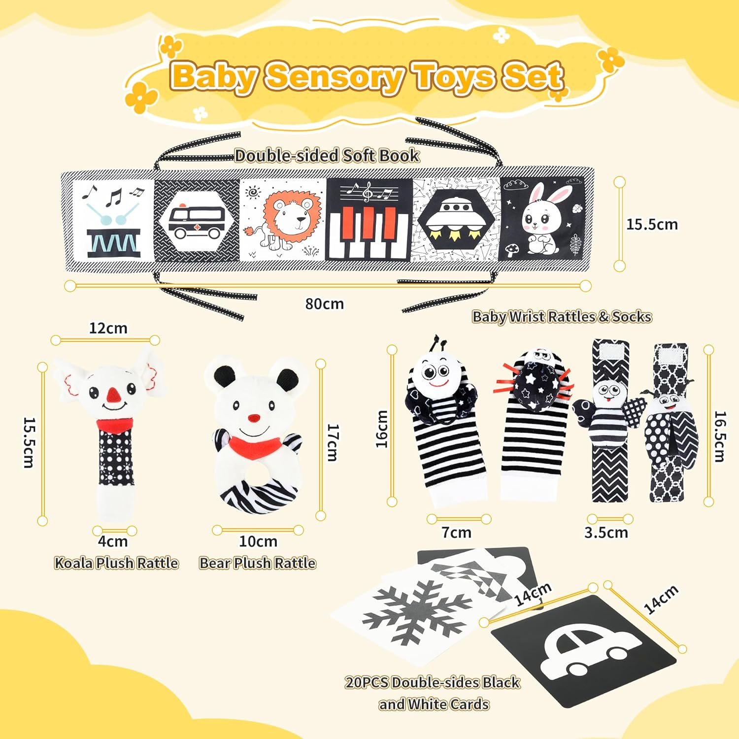 Black & White High Contrast Baby Toys - 0-3 Months Montessori Sensory Soft Book for Newborns, Boys & Girls image number 5