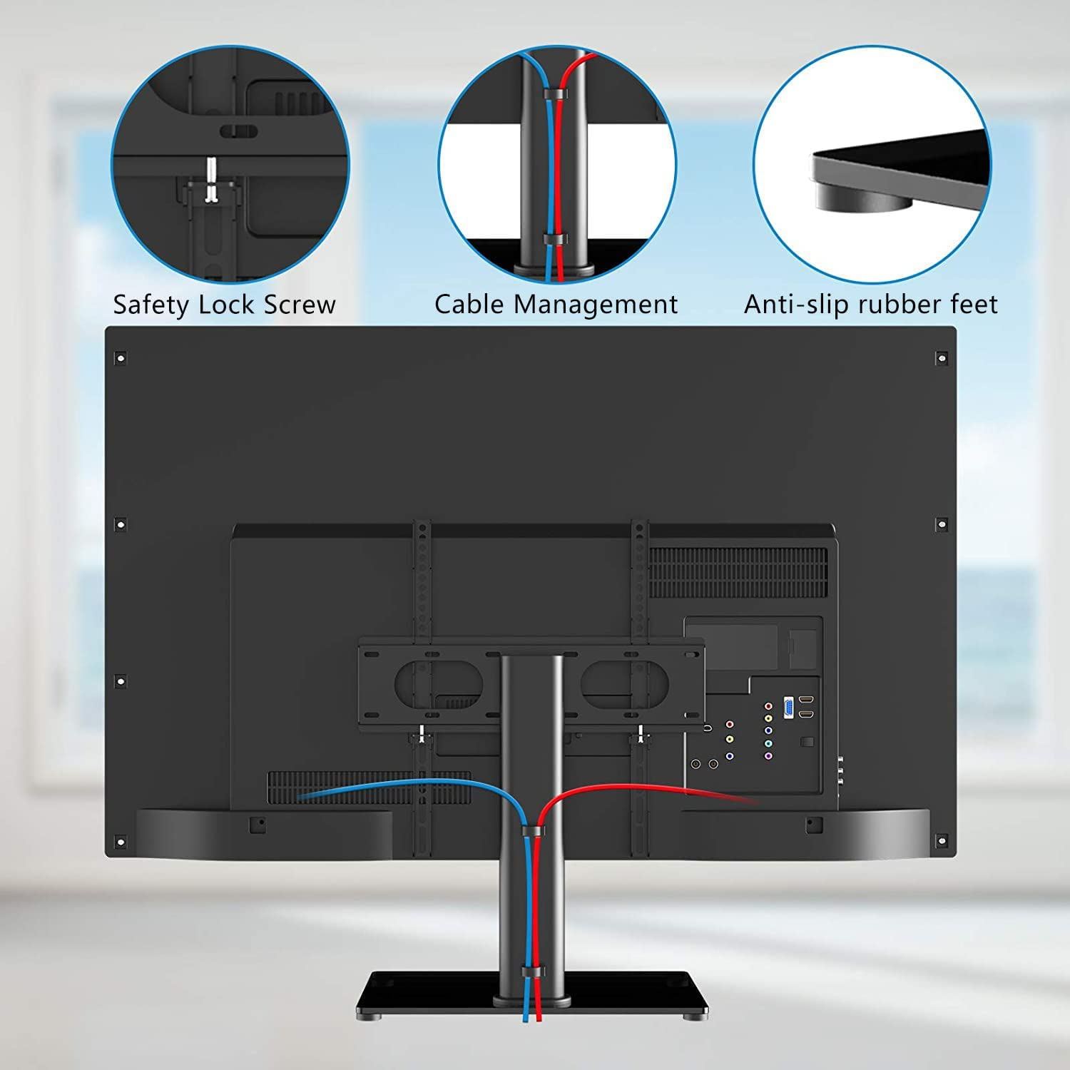 Suptek Universal Cantilever Table Top Pedestal TV Stand with Bracket for 17"-55" Tvs Holds 40Kg Max. VESA 400X400Mm Height Adjustable Mount TS001-02 image number 4