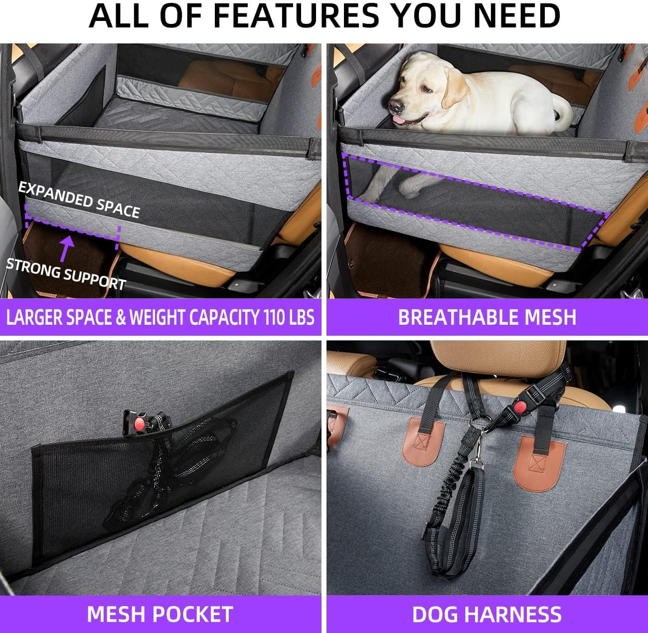 Dog Car Seat for Medium Dogs,Back Seat Extender for Dogs,Large & Small Dog Car Seat Cover for Back Seat, Dog Hammock for Car Back Seat Dog Bed Mattress,Pet Car Seat for Car SUV Truck (Gray, Small) image number 3