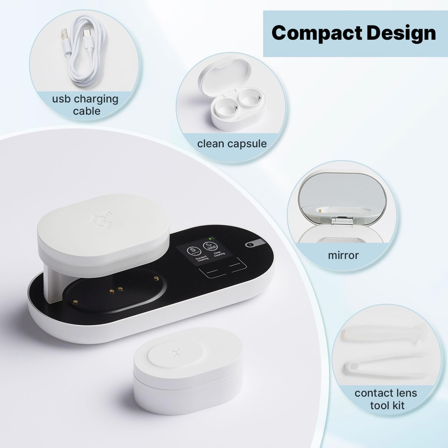 3N Reo2 Contact Lens Cleaner, Electrophoresis Technology, FDA 510K Approval, with Mirror and Tweezer, Deep Clean Daily Disposable, Weekly and Monthly Lens, Advanced Contact Lens Care Solution (White) image number 2