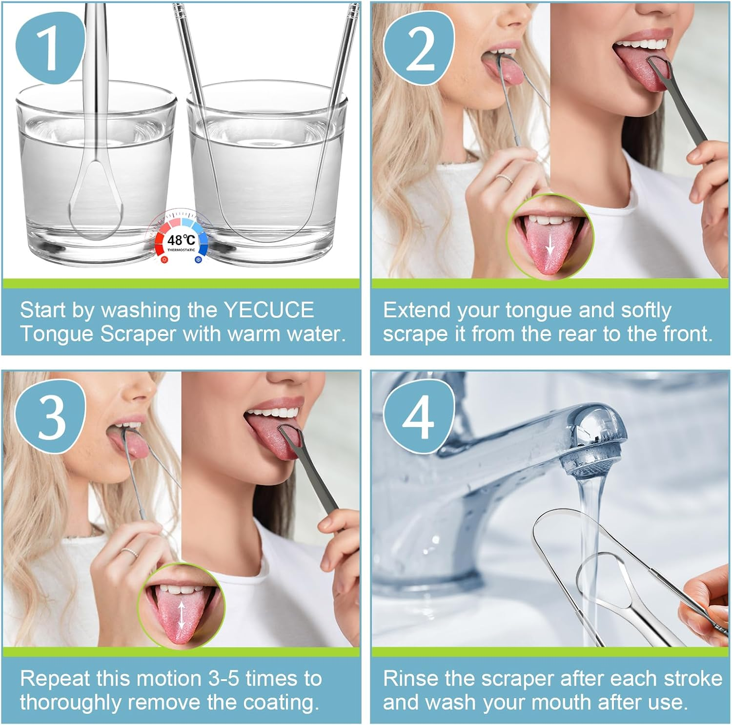 Tongue Scraper for Adults (2 Pack), Metal Tongue Scraper, Tongue Cleaner for Oral Care and Hygiene, Easy to Use, Tongue Scrubber, Help Your Oral Hygiene (With 2 Cases) image number 1