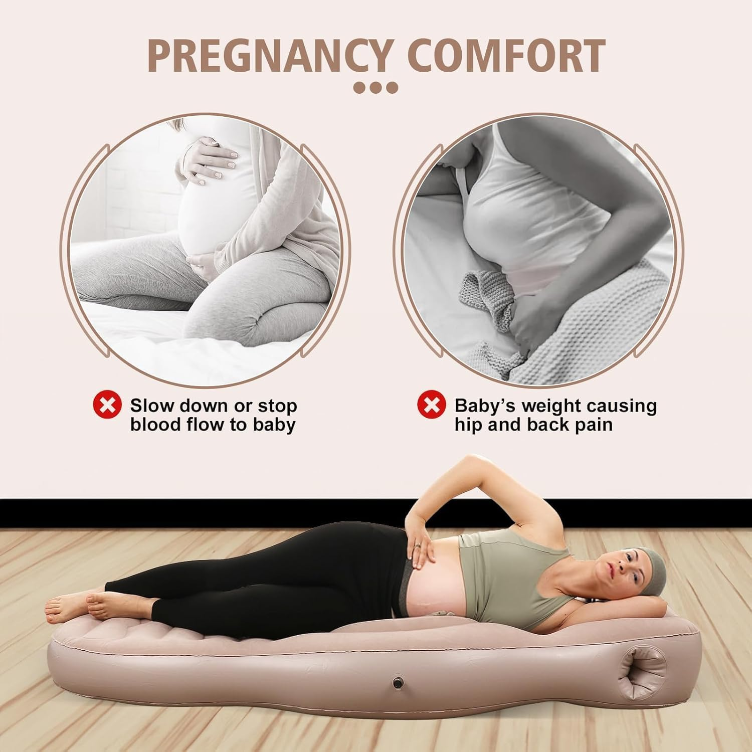Inflatable Full Body Pregnancy Pillow, Full Body Maternity Airbed with Belly Hole for Comfort, Prone Sleeping Support for Pregnant Women (Camel, 170 * 65 * 22Cm) image number 5