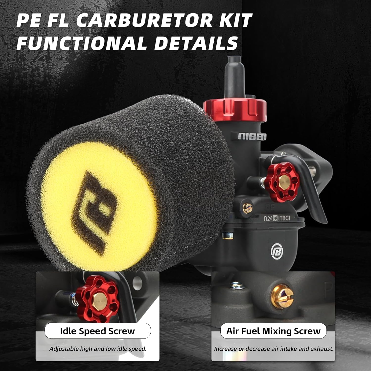 NIBBI PE24 Carburetor Kit, 24Mm Carburetor Kit with Carb Jets - Fit for 140Cc 150Cc Dirt Bike Pit Bike Apollo Taotao Lifan Kayo SSR