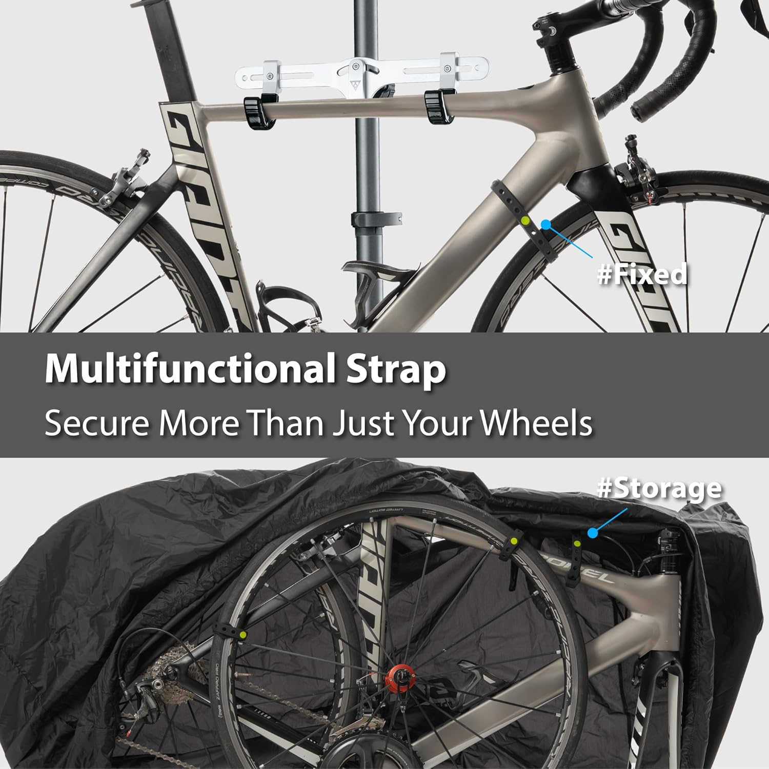 BONE Bike Strap Lite (2 Packs), Bicycle Wheel Stabilizer Strap, Scratch-Free & Adjustable Silicone Strip for Storage, MTB Frame Carrier for Inner Tubes, Quick Setup Cycling Accessory (2-Pack) image number 2