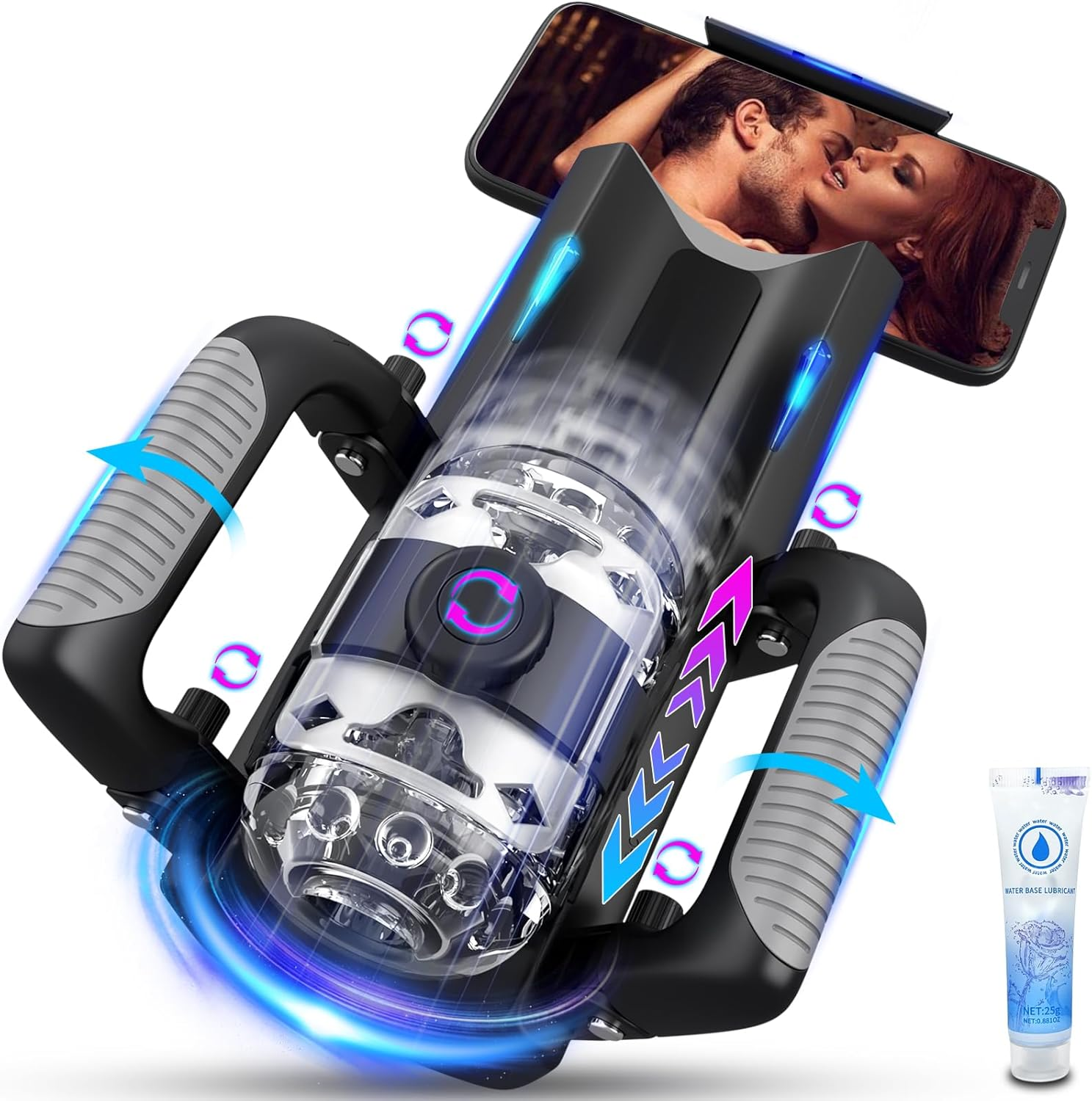 Male Masturbator Sex Toy for Men - Pocket Pussy Sex Toys with 12Cm Thrusting Distance, Male Sex Toys Penis Pump Stroker Hands Free Masturbator with Phone Stand & Foldable Handle, Blowjob Machine