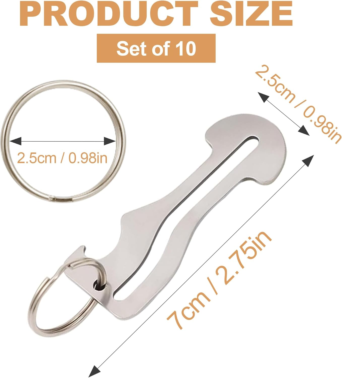 Stainless Steel Trolley Key & Shopping Trolley Token - Portable Unlock Key Ring for Supermarket & Convenience Store 10Pcs image number 4