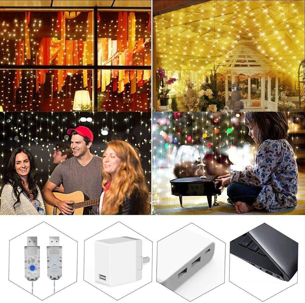 Curtian String Lights, HWZX 300 LED Window Curtain String Light with Remote Control Timer for Christmas Wedding Party Home Garden Bedroom Outdoor Indoor Decoration (Warm White) image number 1