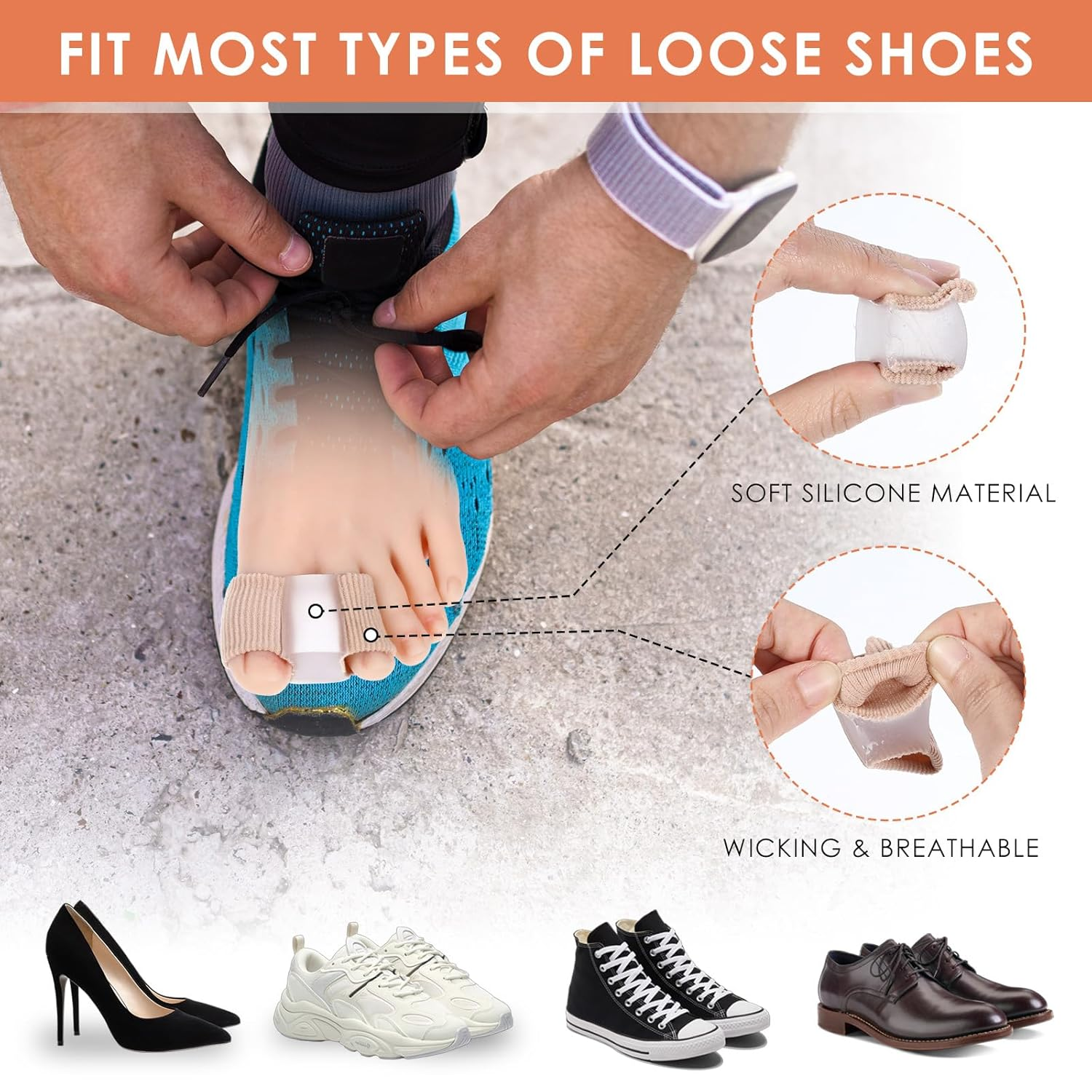 2PCS Gel Toe Separators Silicone Toe Spacers Fabric Lining Bunion Correctors Breathable Toe Straightener for Women Men Overlapping Toes Relieve Foot Pain image number 1