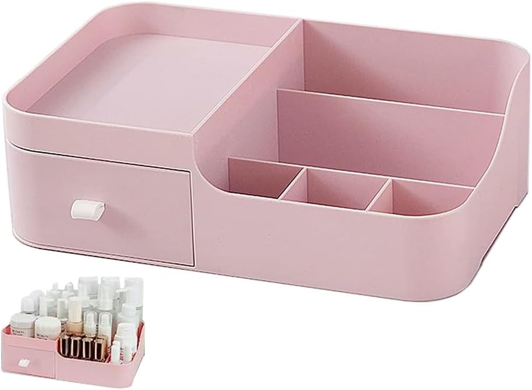 FOREVERIE Makeup Organisers Drawers, Plastic Cosmetic Case Storage, 3 Tier Desk Organiser Display, Jewellery Organiser Box for Bathroom, Bedroom and Home Office, Pink image number 4