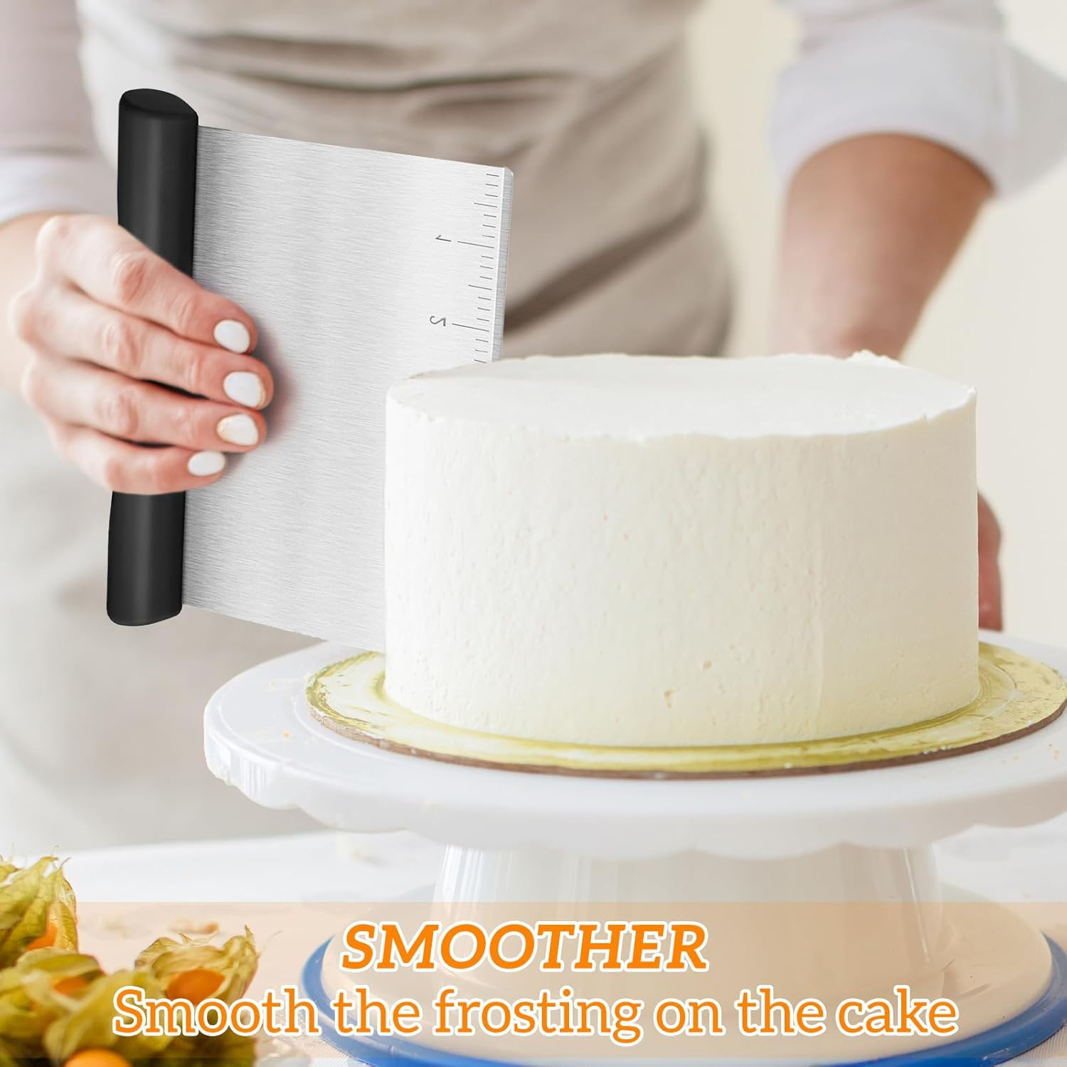 Shanghigh Dough Scraper and Cutter - Multi-Purpose Bench Scraper/Chopper with Measuring Scale, Stainless Steel Kitchen Essential Baking Cooking Tool for Bread, Pizza and Cake, Food Cutting Tool image number 3