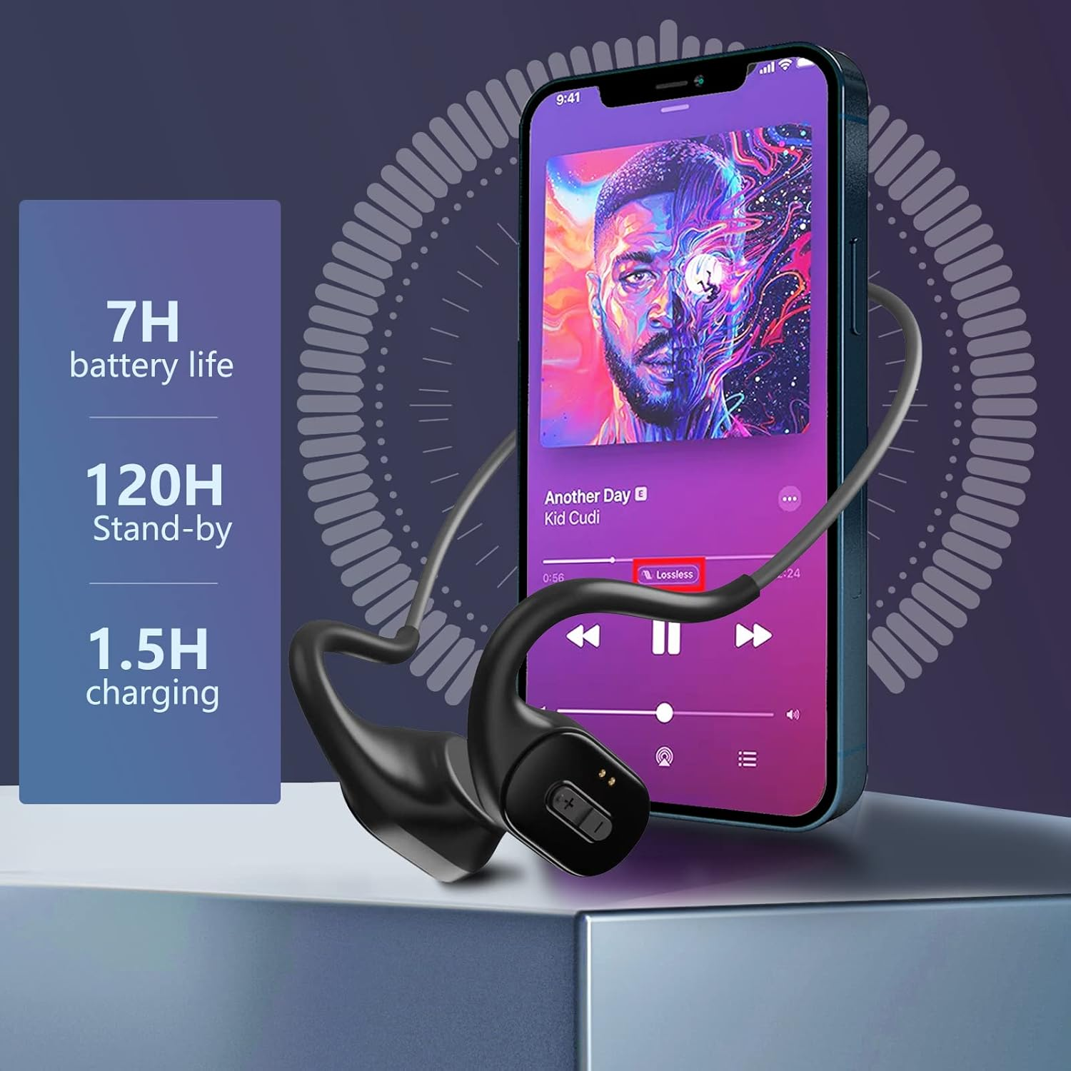 Bone Sound Headphones, Open Ear Bluetooth 5.2 Wireless Headphones, IP67 Waterproof Sports Headphones, Open Ear Headphones with Microphone, Bone Sound Headphones for Running, Cycling, Hiking image number 3