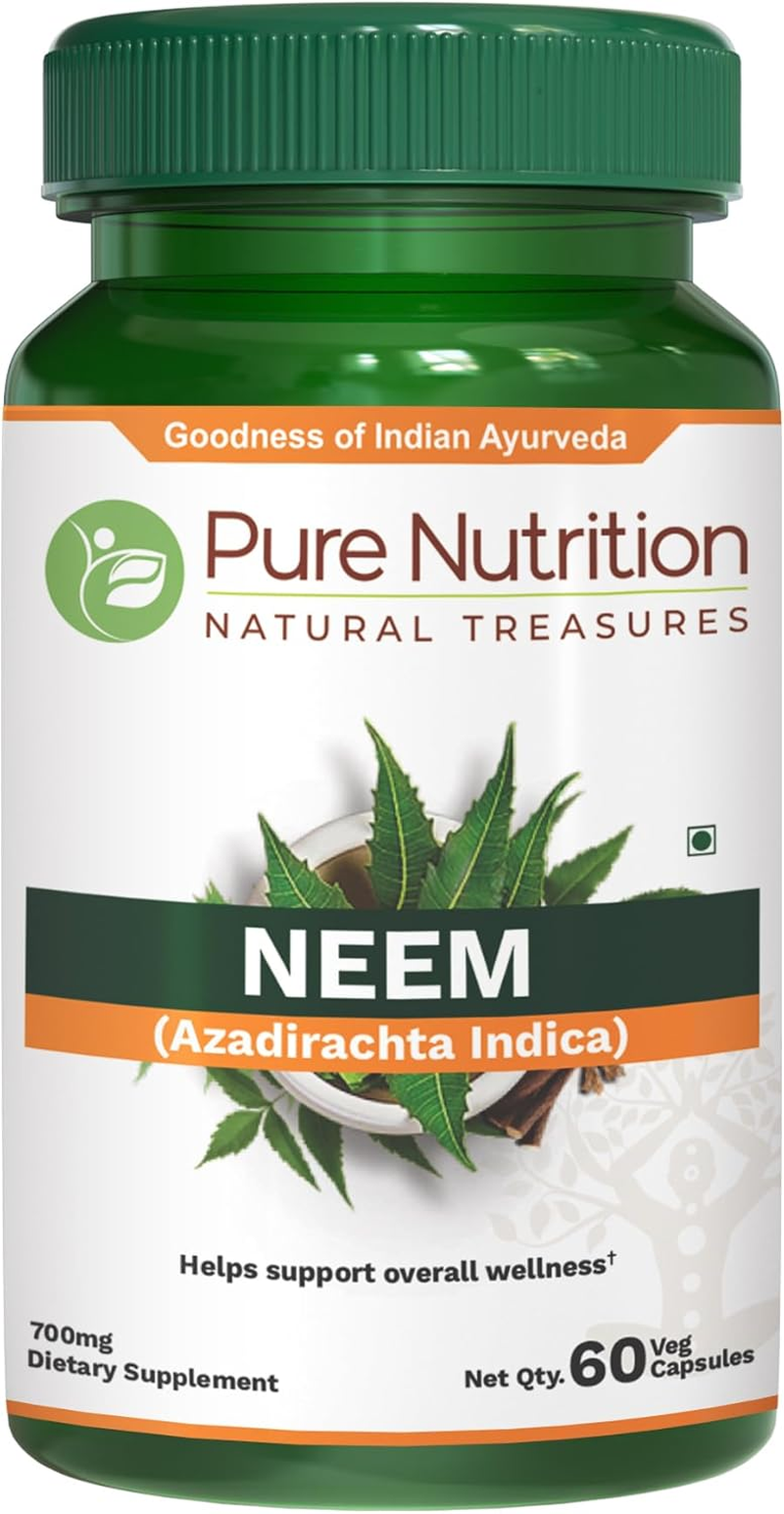 Pure Nutrition Neem Capsules 700Mg, 60 Count. Herbal Skin Supplement. Neem Extract Supplement Equivalent to 2600Mg Neem Leaf and Bark Powder. Gluten Free | Non-Gmo image number 4