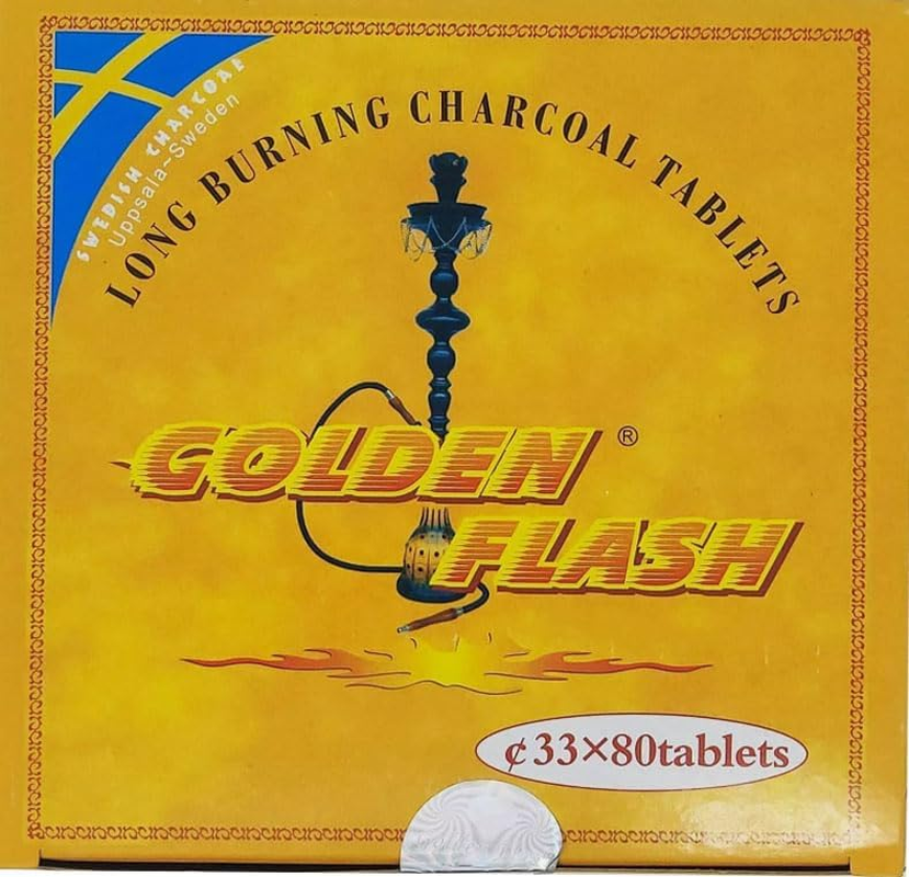 80 Golden Flash Charcoal Tablets for Shisha | Tablets Are Packed in Rolls of 10 (Golden Flash Charcoal)