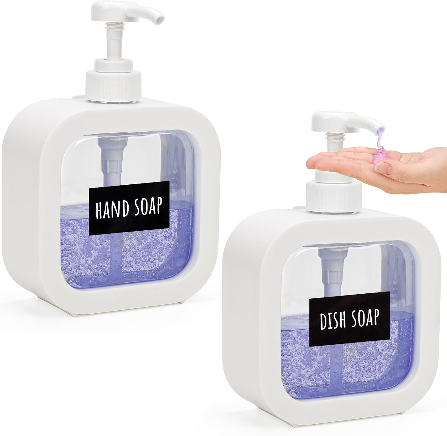 Segbeauty Shampoo and Conditioner Dispenser, 2Pcs 500Ml Dishwashing Liquid Dispenser, Pump Bottle with Labels, Empty and Refillable, in Plastic (Pink)