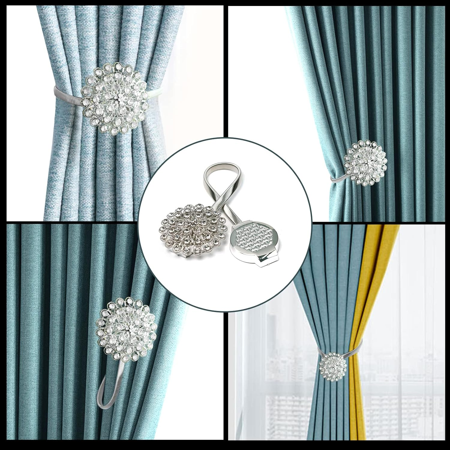 4 Packs Curtain Magnetic Buckle Spring Window Decoration Curtain Tie Rope for Home Office Decoration (White) - Lake Blue image number 2