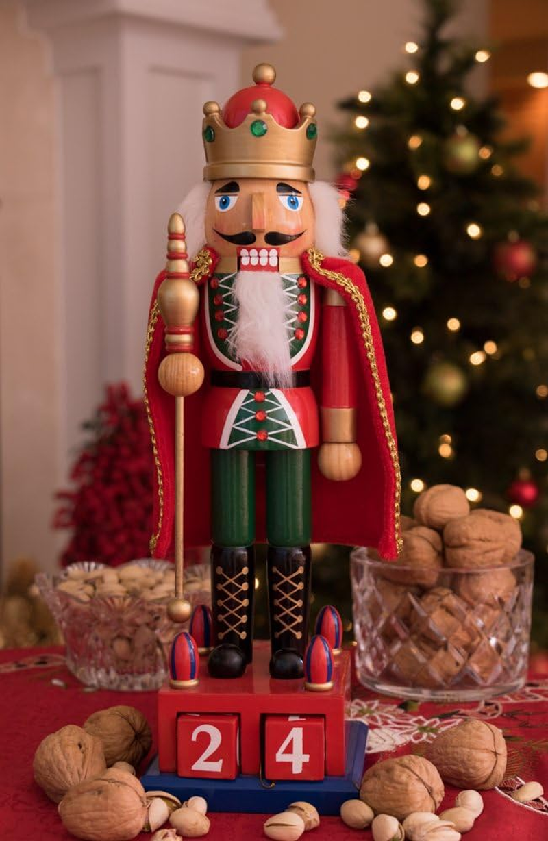 Clever Creations Traditional King Nutcracker Collectible Wooden Christmas Nutcracker | Festive Holiday D&eacute;cor | Advent Calendar Stand | Red and Green | Holding Gold Scepter | 100% Wood | 15" Tall image number 3