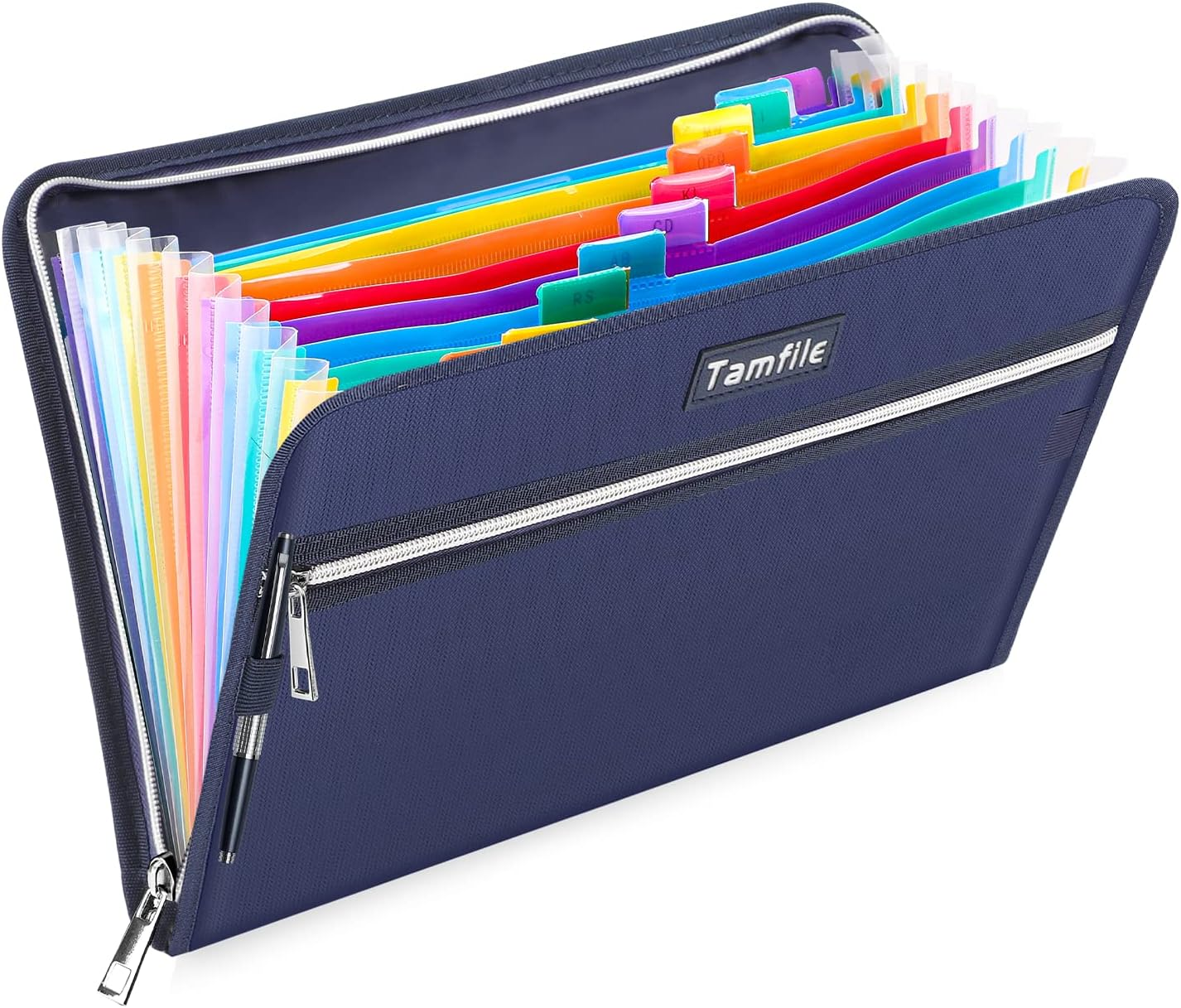 Tamfile Fireproof Accordion File Organizer with Handle, 13 Pocket Expanding File Folder with Zipper & Labels, File Folder with Multi-Pockets Paper Organizer Folder for Letter A4 Files, Black