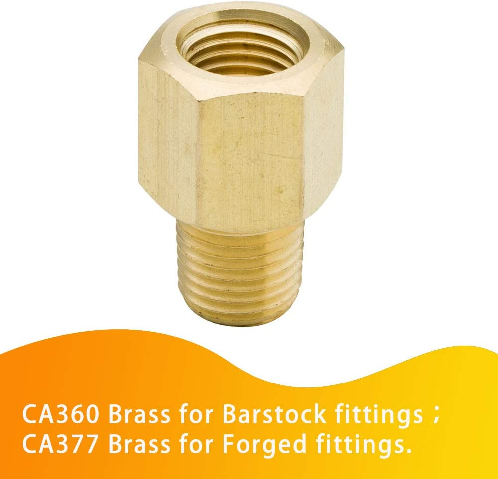 Legines Brass Reducing Pipe Fitting, Reducer Adapter, 1/2" NPT Female to 1/4" NPT Male (Pack of 2)