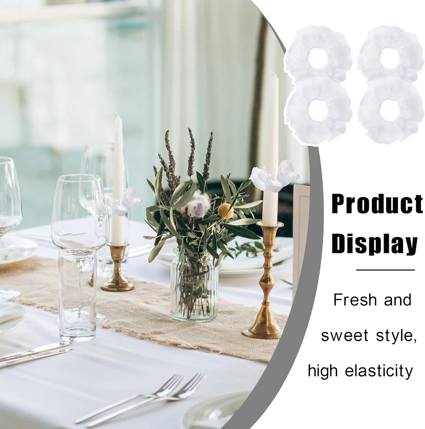 Pack of 4 Christening Candles, Drip Protection, Communion Candle, Teardrop Catcher Made of Tulle, White Tulle Communion Candles, Drop Catcher, Decoration for Communion Candle, Wedding Candle image number 3