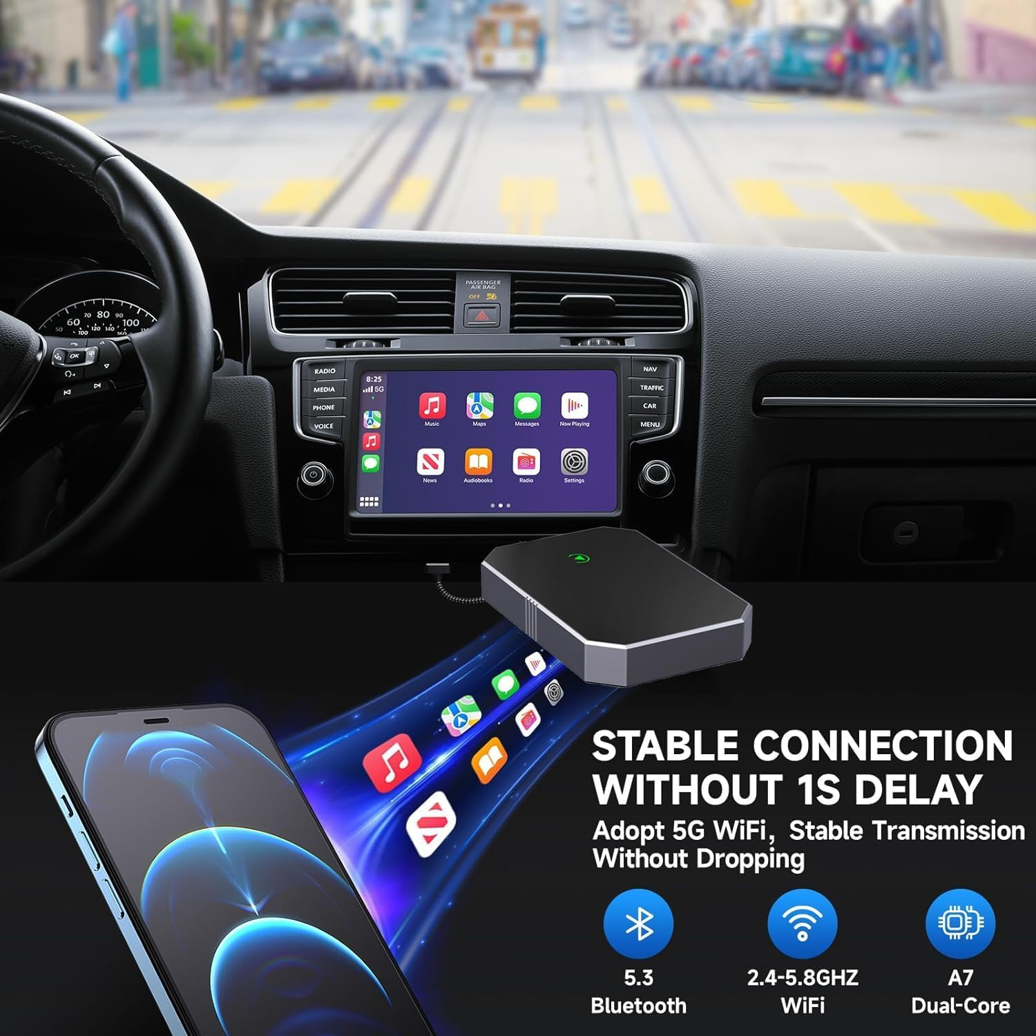 Wireless Carplay Adapter for Apple - Stable Fast Connection for Convert Factory Wired to Wireless Carplay Dongle Cars for Iphone - No Latency from Ios 10+ to Screen W/Usb C image number 1