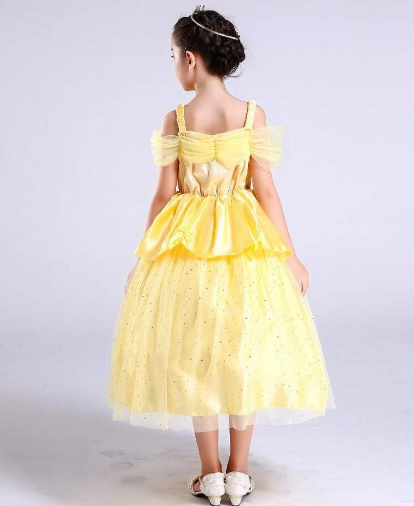 Little Girls Princess Belle Costume off Shoulder Layered Dress Up