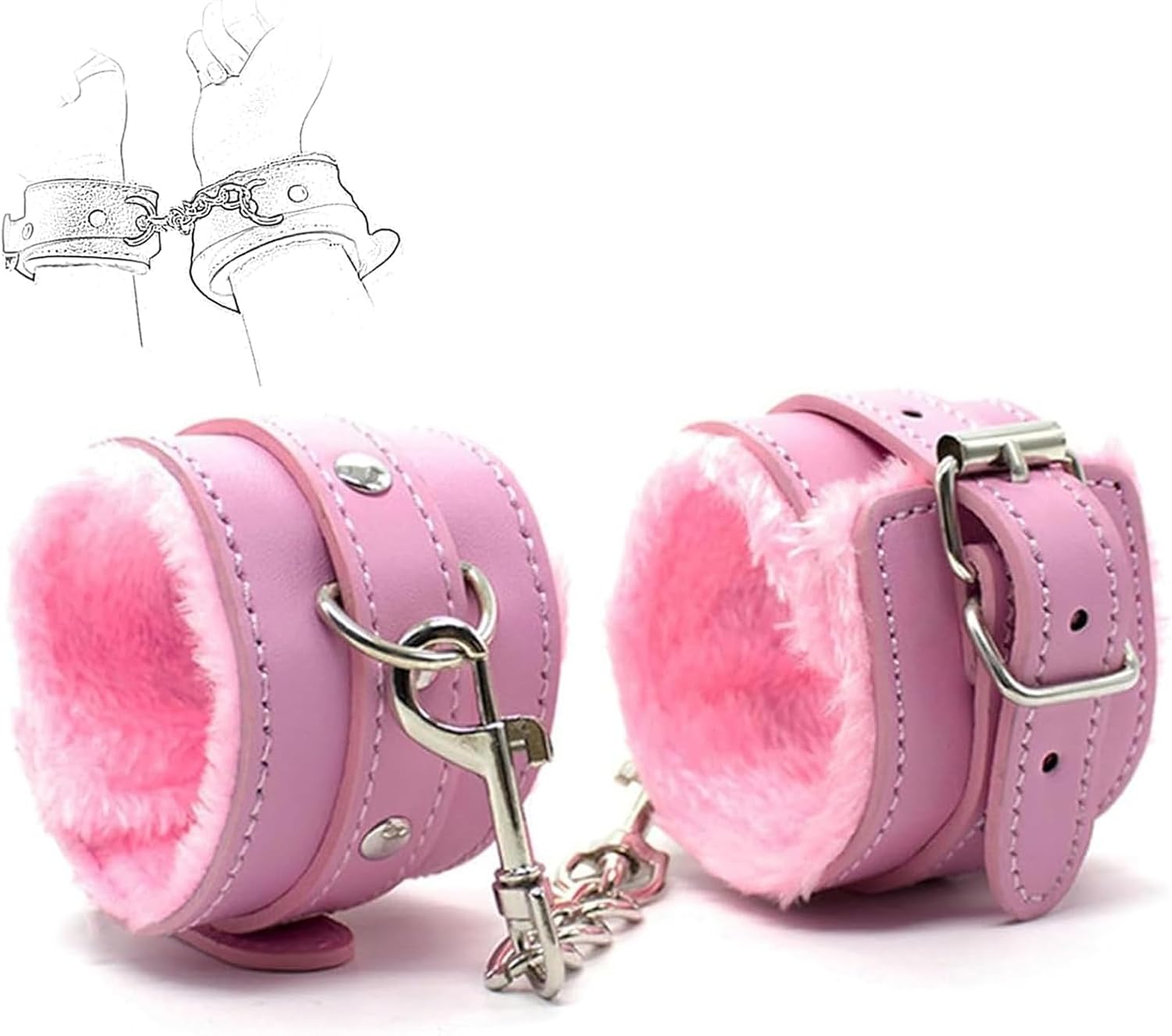 Sex Toys Sexy Cosplay Plush Handcuffs and Blindfold Set - Soft PU Leather Handcuffs for Bed, Couples Party Supplies for Lovers, Adjustable and Comfortable Restraints for Intimate Moments image number 2