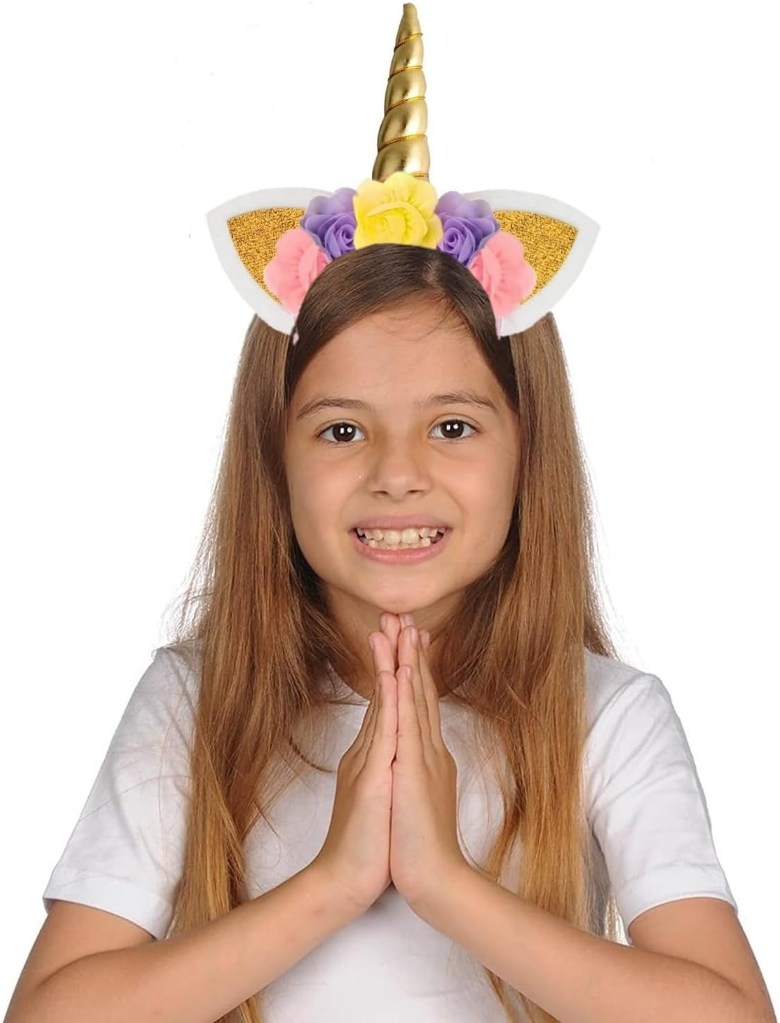 Hatstar Gold Unicorn Headband | Unicorn Headband | Ears Headband with Flowers | Accessories for Birthday, JGA, Carnival and Fancy Dress image number 4