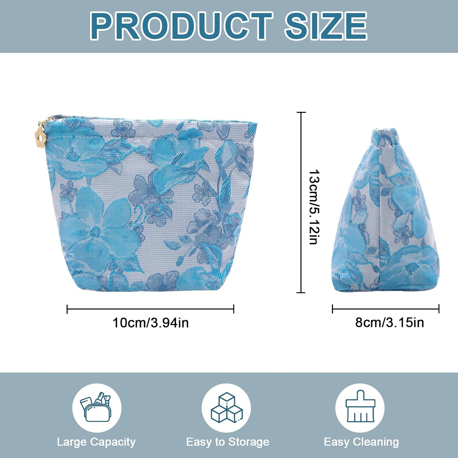 LJCZKA Small Floral Makeup Bags,Mini Cosmetic Bag with Zipper Small Pouches for Purse Floral Travel Toiletry Bag for Women Girls Teen, Iceblue, Fashion - Pink image number 3