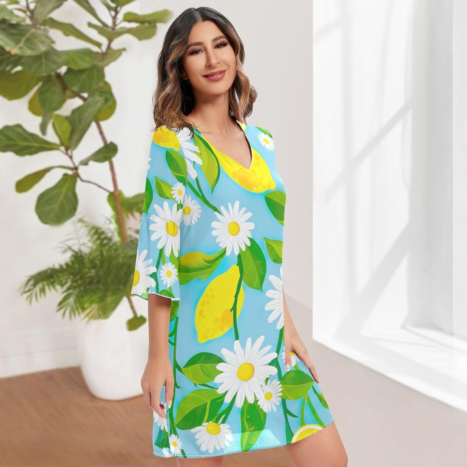White Daisies Yellow Lemons Casual Dress Printed Line Maternity Dress S-XXL