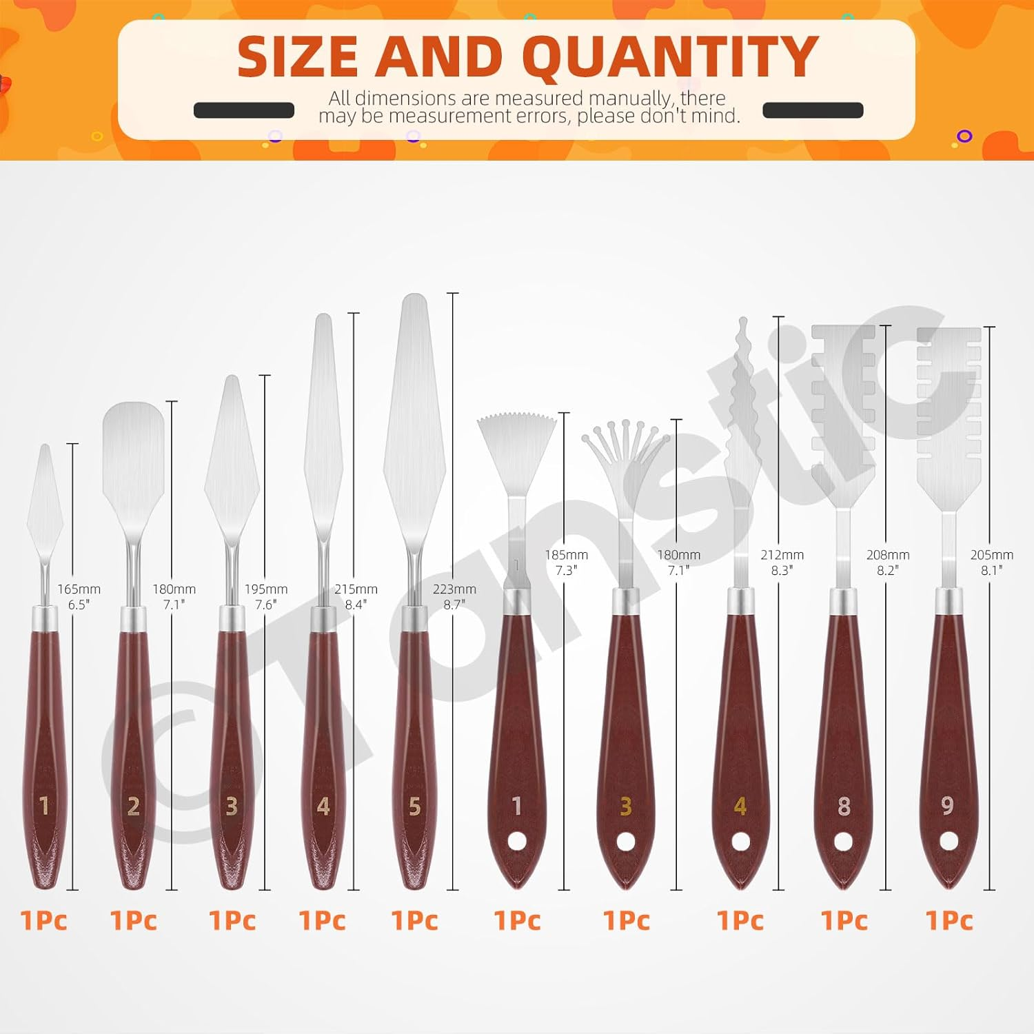 Tanstic 10Pcs Palette Knife Set, Stainless Steel Spatula Painting Knife Painting Mixing Scraper Pallet Knife with Wooden Handle for Color Mixing Oil Painting Supplies image number 5