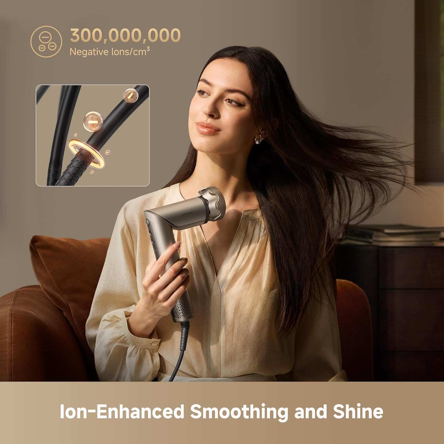 Dreame Dazzle Hair Dryer, Intelligent Nozzle Recognition, Smart Screen, Fast Drying, 110,000RPM Motor, 5 Magnetic Nozzles, NTC, 300,000,000 Negative Lons, 3 Cutomizable Modes, Removable Air Inlet image number 3