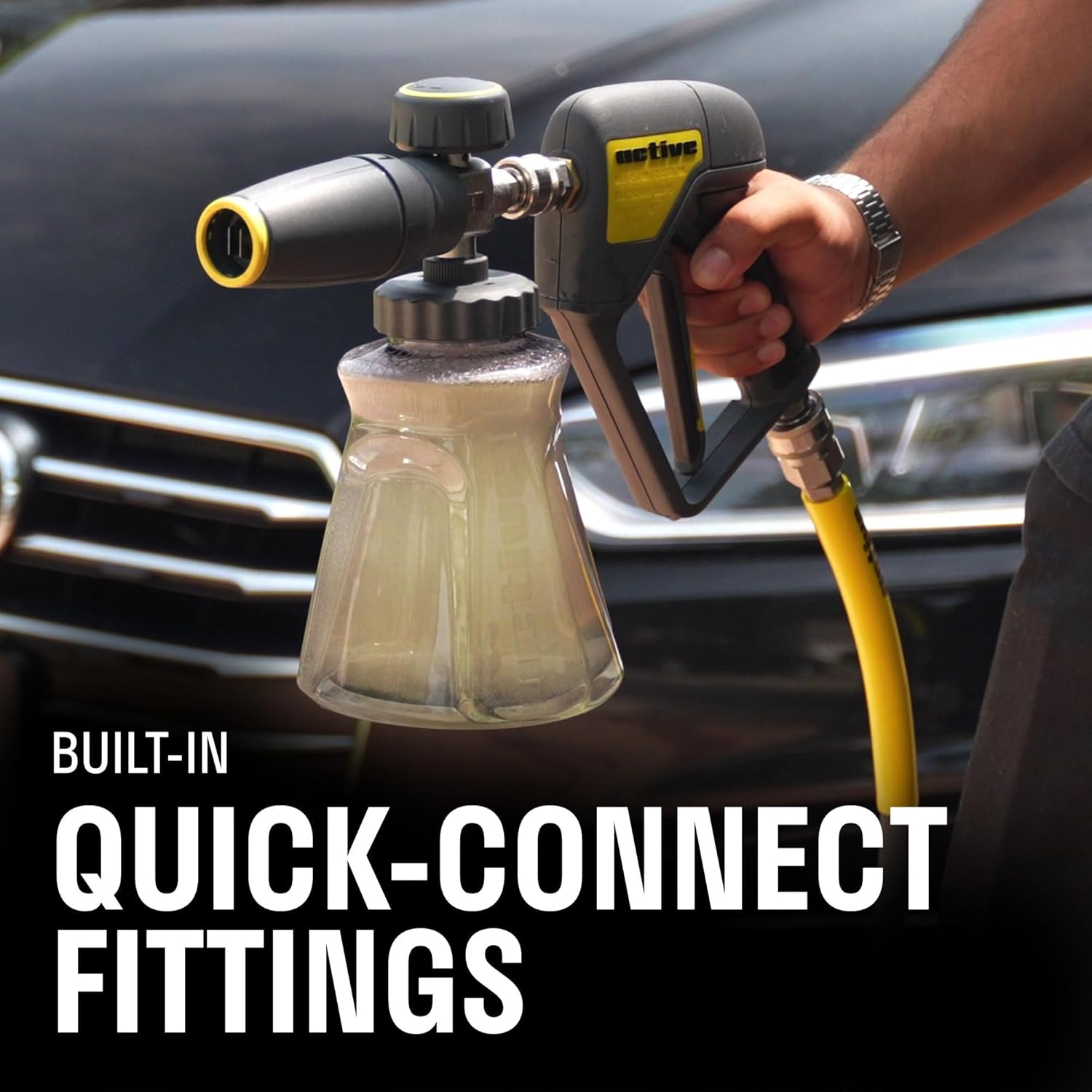 Active Premium Short Pressure Washer Gun with Swivel - Integrated 304 Stainless and 3/8/'' Inlet 1/4/'' Outlet Quick Connects Ideal for Washer Car Wash Foam Cannon Applications, Gray (JH50SS)