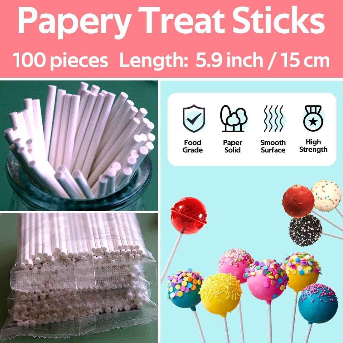 Betterjonny Cake Pop Treat Bag Set, Including 100 Parcel Bags 100 Papery Treat Sticks 800 Metallic Twist Ties and Meat Baller, Cake Pops Making Tools for Candies, Chocolates and Cookies image number 4