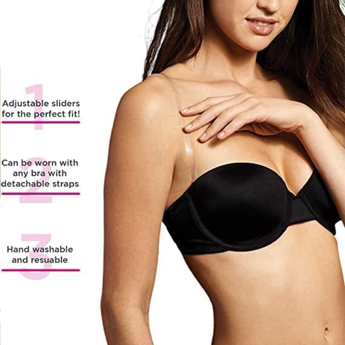 Clear Bra Straps, Skin-Friendly, Exposed Invisible Non-Slip, Detachable and Adjustable Bra Straps Soft for Strapless Bra, 2 Pairs image number 1