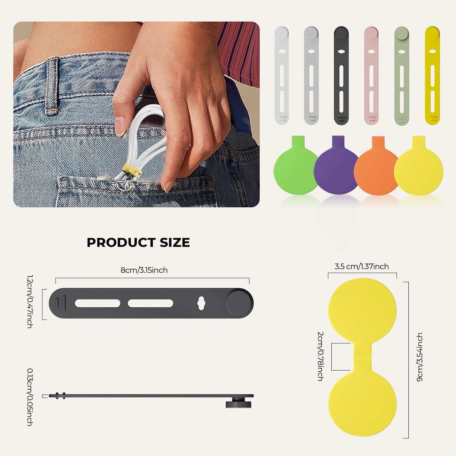 36-Pack Silicone Cable Ties and Cable Labels Sets, 24 Silicone Cord Ties+12 Identification Cord Labels，Reusable Wire Tie and Wire Tags for Cable Management image number 4