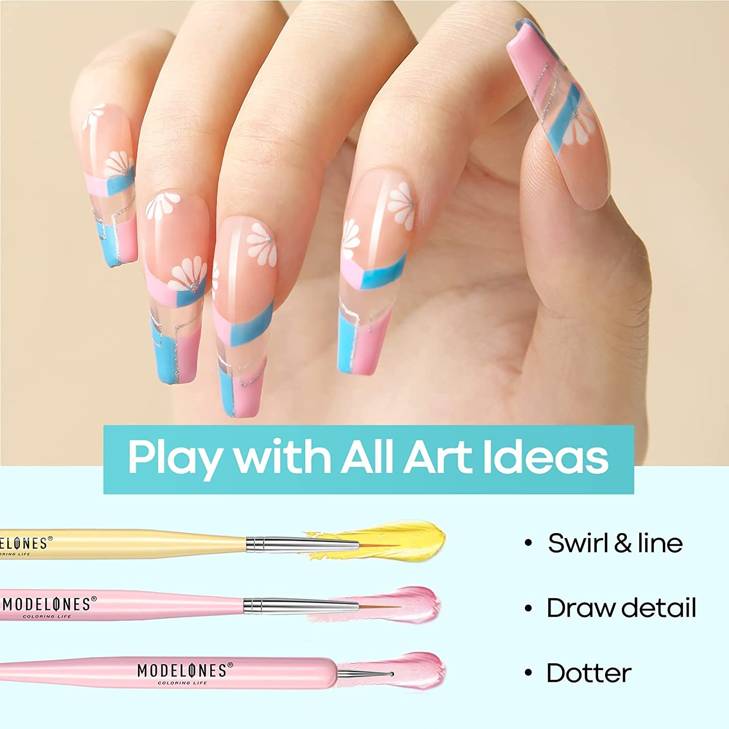 Modelones Nail Art Brushes Set, Nail Art Design Pen Painting Tools with Nail Extension Gel Brush, Nail Art Liner Brush and Nail Dotting Pen for Gel Polish Manicure Salon DIY at Home image number 4