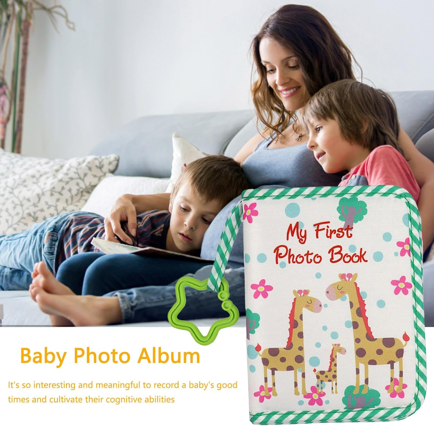 Baby Photo Book | Memory Baby Shower Cloth Album - Fabric Keepsake Book Children Picture Storage for New Parents Girls Boys Family Dad Mom - Green image number 6