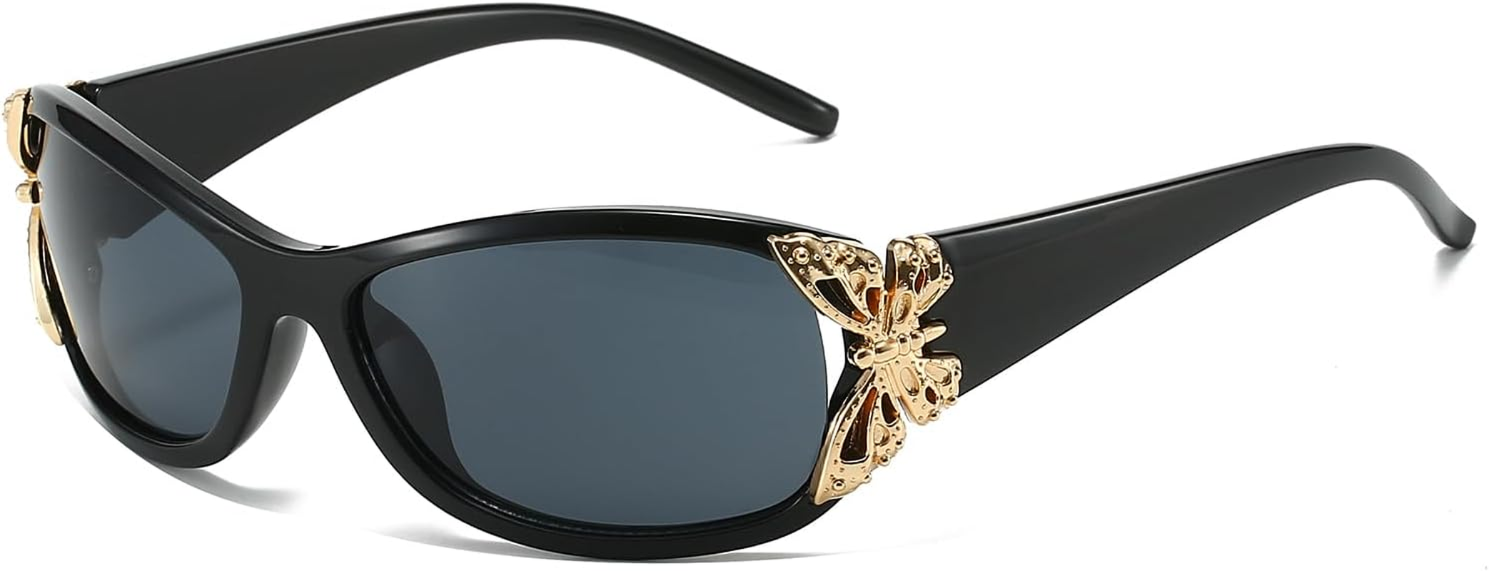 LJCZKA Wrap around Y2K Sunglasses for Women Oversized Butterfly Glittering Sun Glasses Vintage Shield Shades UV400 Protection