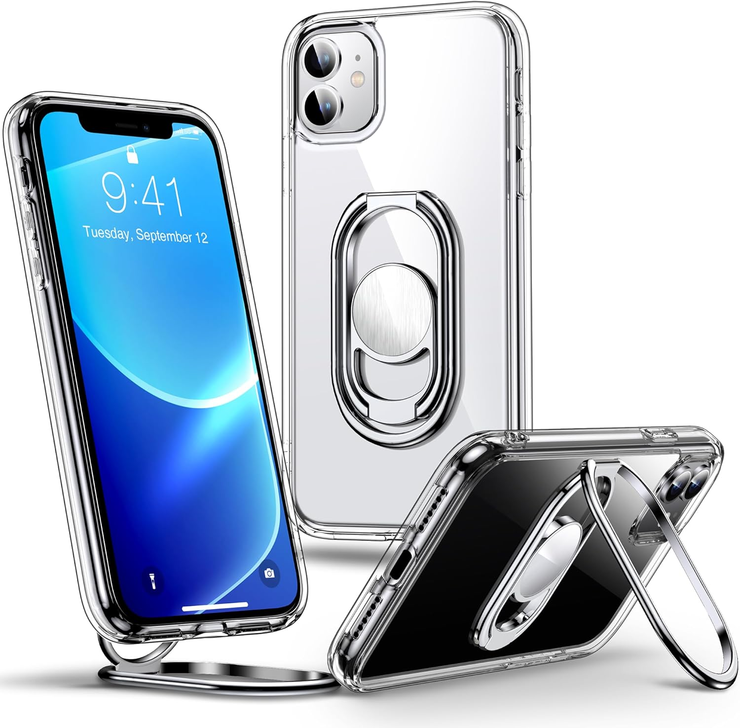 Shields up for Iphone 11 Case with Stand, Phone Case Clear with Double Ring Holder [Adjustable & Foldable] Shockproof Protective Cover for Iphone 11 6.1 Inch - Clear image number 3