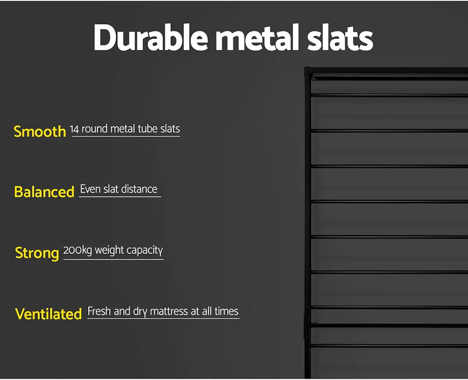 Artiss Single Metal Bed Frame with Headboard(Base Only), Metal Platform Bed with Easy Assembly, Heavy-Duty Metal Slats with under Bed Storage for Bedroom/Student Apartment, Black image number 6