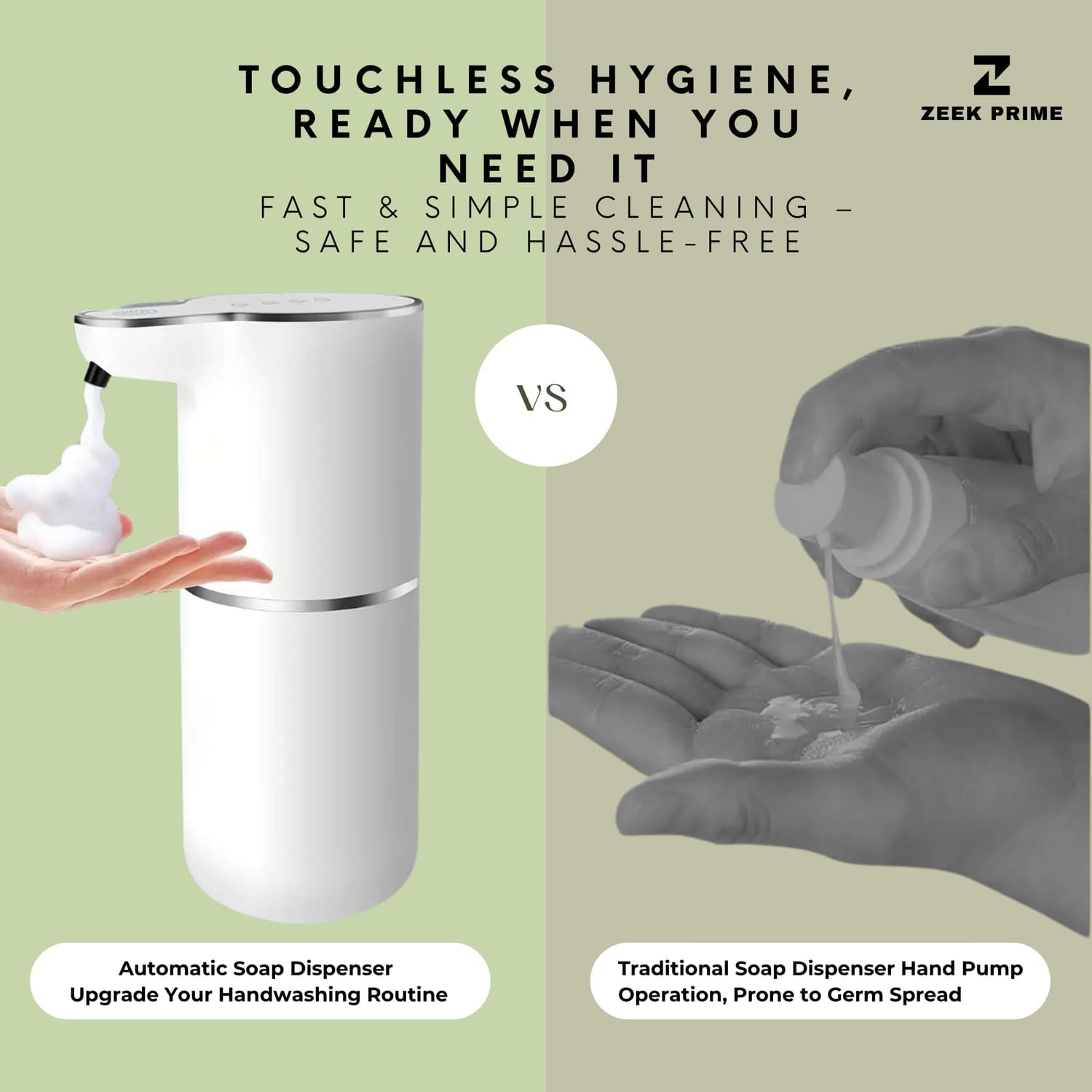 ZEEK PRIME - Auto Sensor Foam Soap Dispenser &ndash; Touchless Rechargeable Hand Soap Dispenser with 4-Speed Foam Control, USB Charging, 1200Mah Battery | Hands-Free Hygiene for Kitchen & Bathroom. image number 5