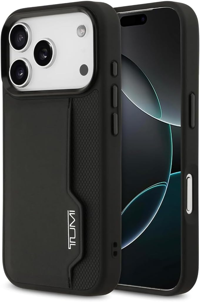 TUMI Iphone 17 PRO Case, Genuine Leather Hard Case with Vertical Card Slots, Perforated Design, Premium Leather, Business Card Holder, Black image number 6