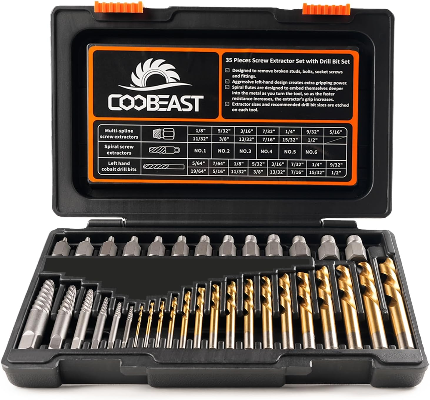 Coobeast Bolt Extractor Set Heavy Duty, 13Pcs Bolt Extractor Kit with 3/8 Inch Adapter, Stripped Lug Nut Remover, Easy Out Bolt Remover Set for Rusted, Rounded, Damaged Nuts Screws image number 2