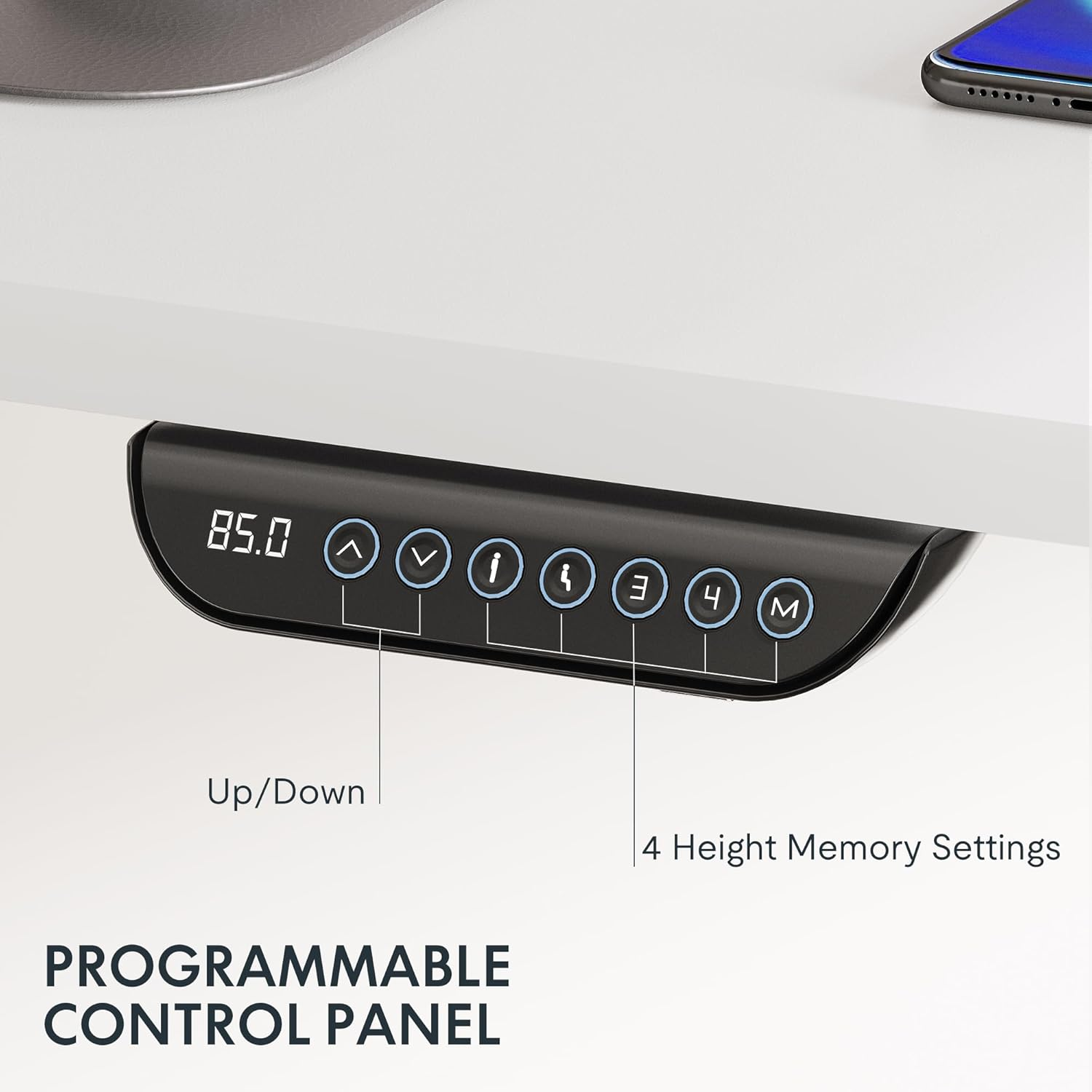 FLEXISPOT E6 Dual Motor 3 Stages Standing Desk 150X60Cm Inch Whole-Piece Board Electric Height Adjustable Desk Stand up Desk Large Load Capacity(White Frame + White Desktop)