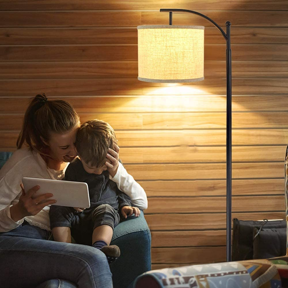 Depuley Floor Lamp, Standing Lamp with Hanging Lamp Shade, Industrial Arc Reading Lamp Is Perfect for Bedroom, Living Room, Office, Study Room, Included 8W 3000K Eye-Care LED Bulb image number 1